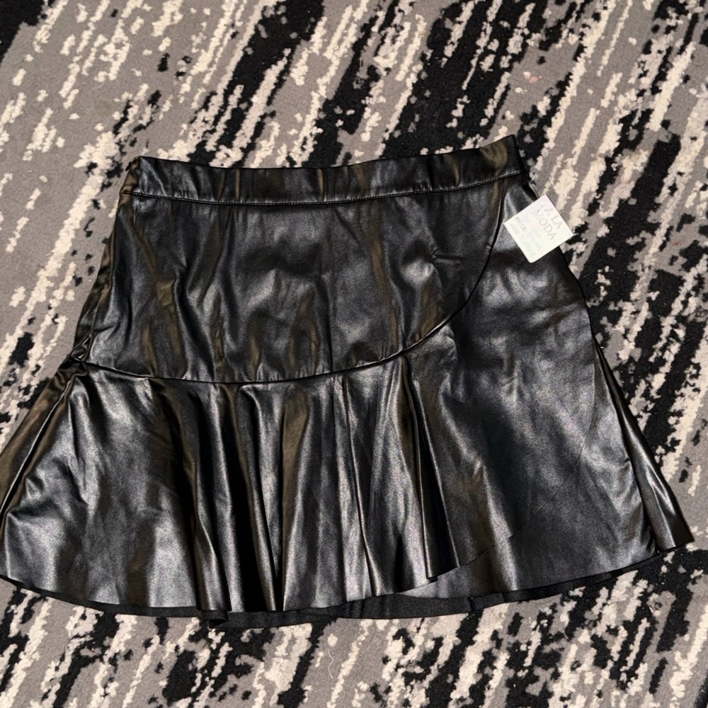 Faux Leather Black Ruffle Mini Skirt - Women